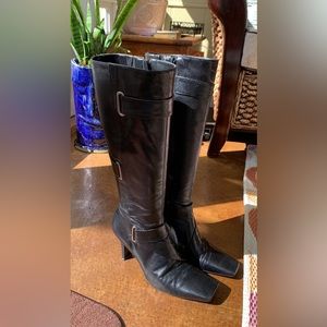 Black leather knee high boots